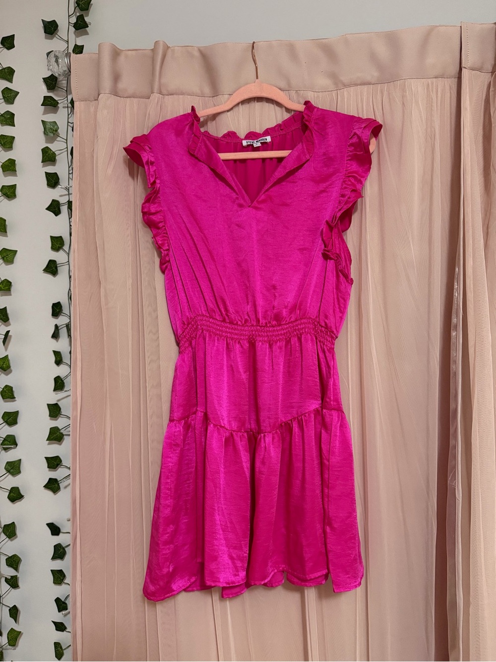 Steve Madden Hot Pink Ruffled V-Neck Mini Dress